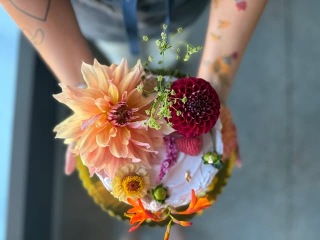 Custom cake with dahlias